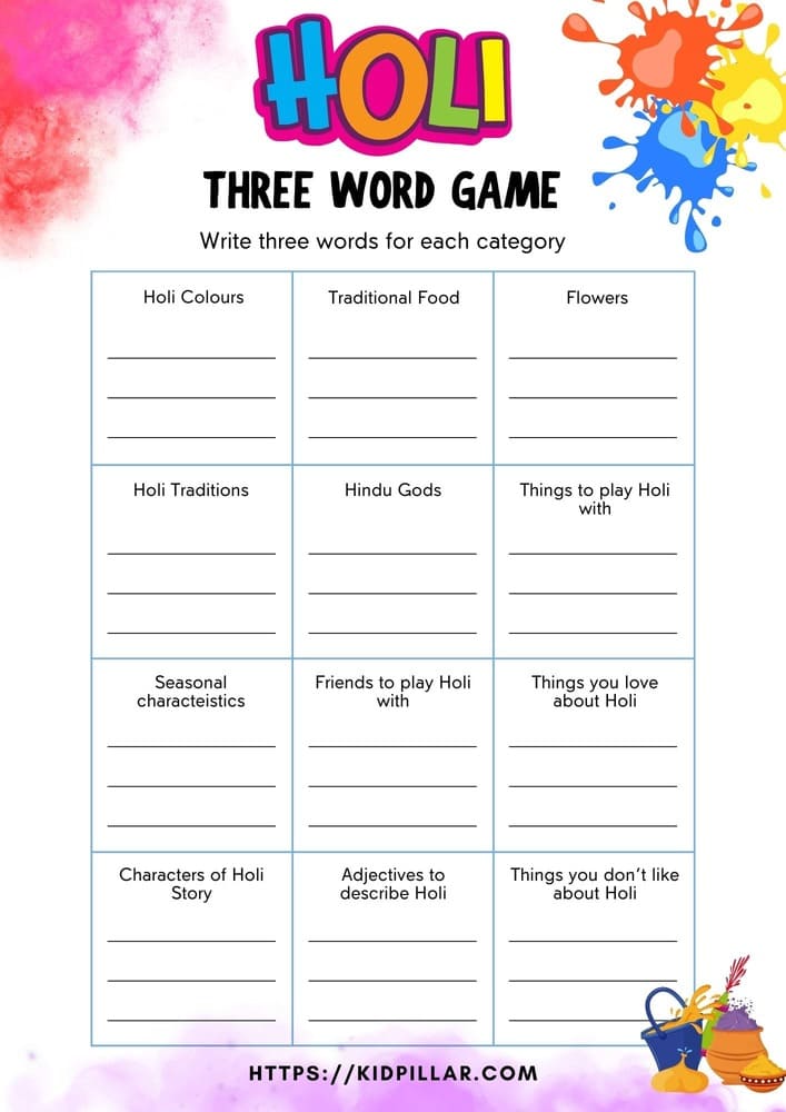 Holi Three Words Game