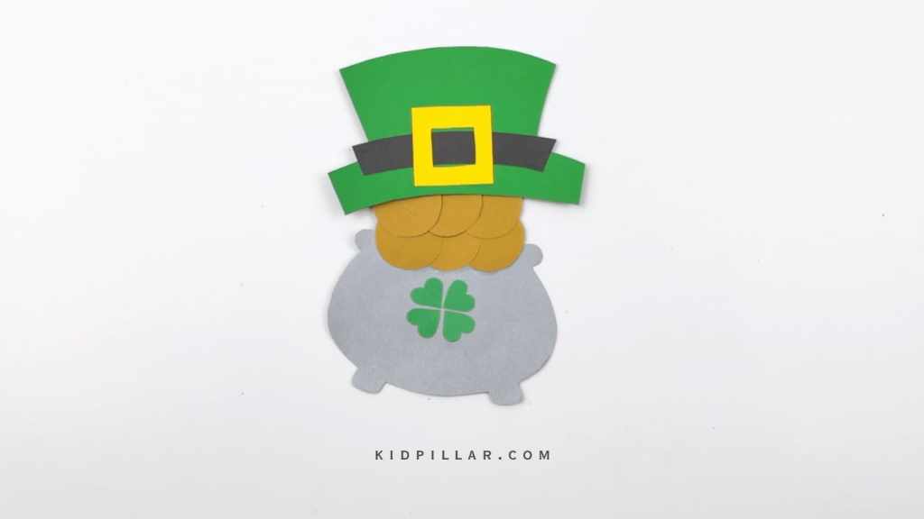 Paste the hat on pot of gold craft for toddlers