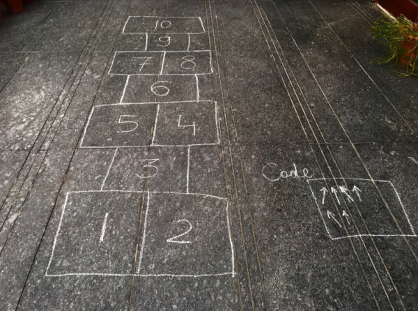 Hopscotch outdoor coding activity for kids
